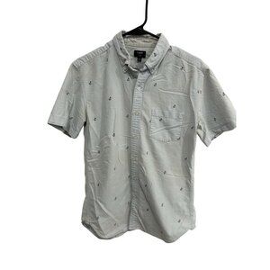 J.Crew Oxford Mens Anchor Print Short Sleeve Cotton Shirt Size M Nautical